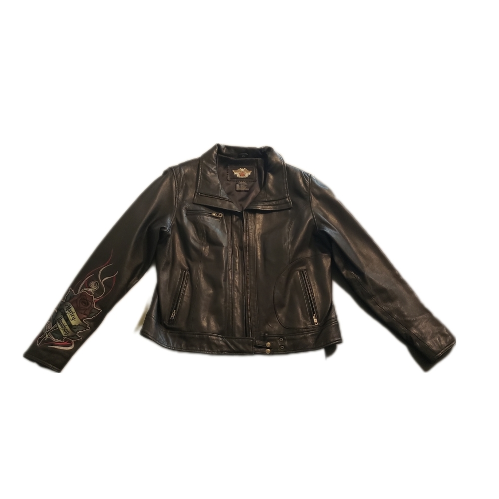2007 Harley Davidson Rose Embroidered XL Motorcycle Leather Jacket